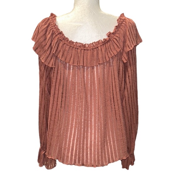 LN Anthropologie Long-Sleeve Sheer Striped Off Shoulder Cropped Top in Rose - S - Picture 10 of 16